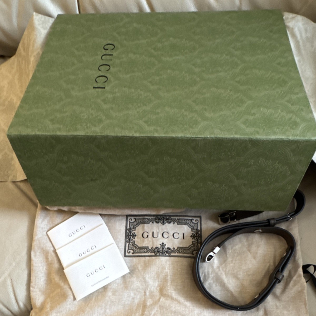 Gucci GG Gray Shoulder Bag Orange Strap Detachable Accessories