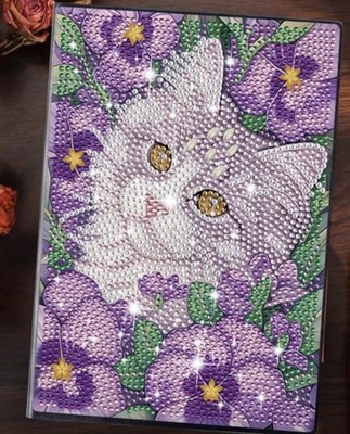 A5 Rosa Stiefmütterchen & Katze Zum Selbermachen Diamond Art Malerei voller Bohrer ungefüttert Notizblock Kit