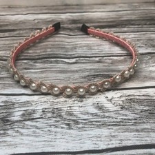 Women  s Faux Pearl Lace Embroidered Bridal Headband Pink Gold