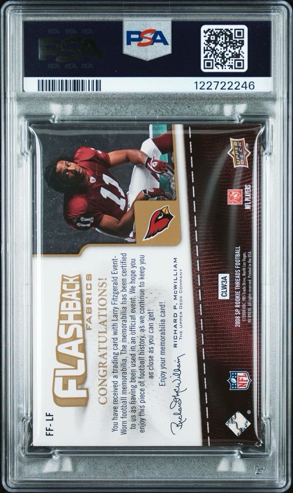 2008 SP Rookie Threads #FF-LF Larry Fitzgerald Flashback Fabrics /115 Auto 9 PSA - Image 2 of 2