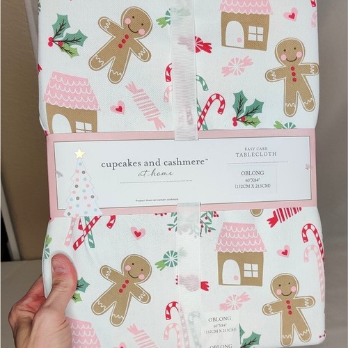 Cupcakes and Cashmere Pastel Pink Gingerbread Christmas Kitchen Tablecloth 60x84 - Picture 2 of 10