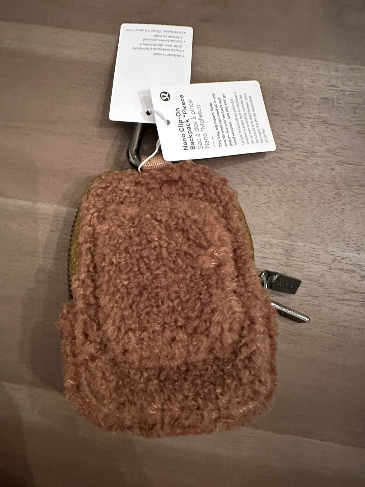 Lululemon Nano Clip-On Backpack Fleece Sherpa Carmel Brown Earbuds NWT