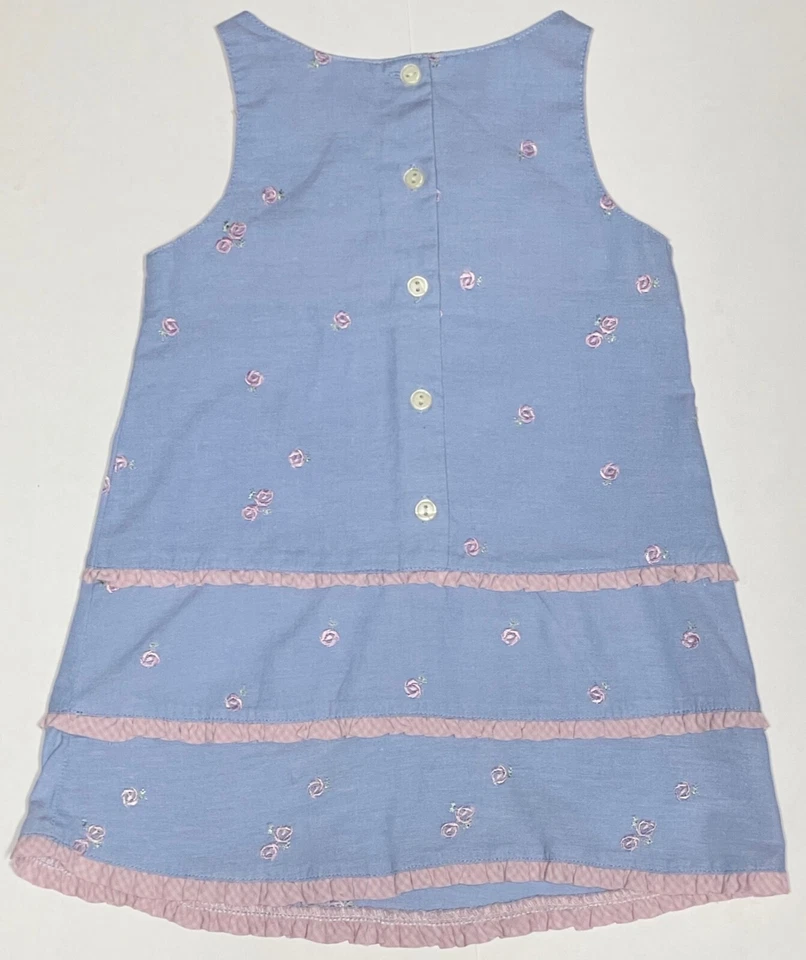 Little Bitty - Vestido Azul Rosa Rosas - Algodón - Niña - Botones - Talla 2T Foto 2 de 4