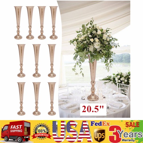 10Pcs Gold Flower Vases Wedding Table Centerpieces 20.5" Tall Metal Trumpet Vase