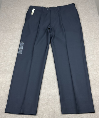 Haggar Dress Pants Mens 42x32 Navy Classic Fit Flat Front Expanding Waist NWT