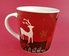 STARBUCKS 2009 BONE CHINA RED REINDEER COFFEE BEAN TREES HOLIDAY 16 OZ MUG CUP 