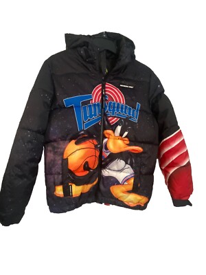 Members Only Space Jam Looney Tunes Hooded Puffer Coat Full Zip Size 14/16 