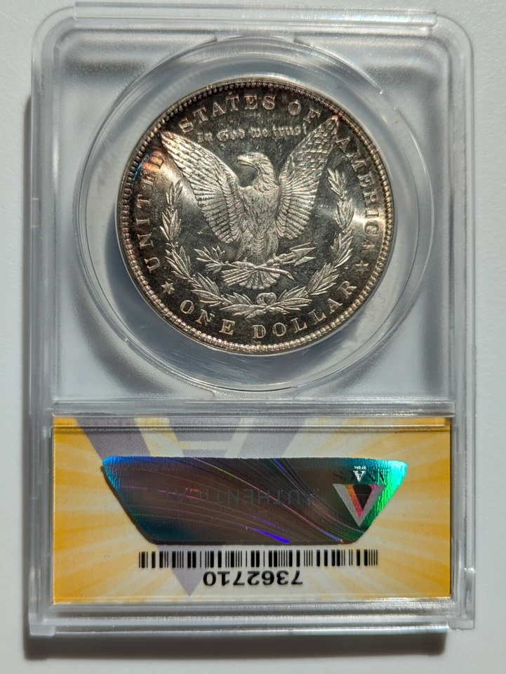 1882-P Morgan Silver Dollar ANACS MS 63 PL Prooflike High Eye Appeal Toned - Image 2 of 4