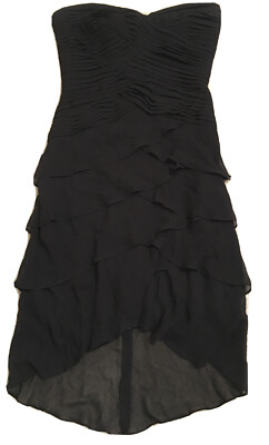 TADASHI Size 6 Black 100% Silk Chiffon Pleated & Ruffled Strapless