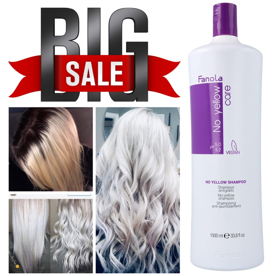 No Yellow Fanola Purple Hair Shampoo 1000ml for Blonde Lightened