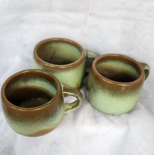 Vtg Frankoma Pottery 4C Prairie Green Plainsman Coffee Mug Set of 3 Cups
