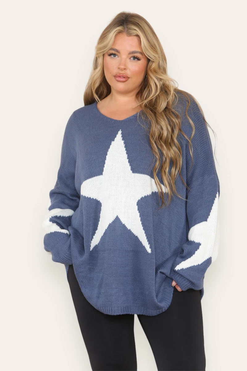 NEW Womens Soft Knit Long Sleeve Oversize Ladies TRIPLE STAR