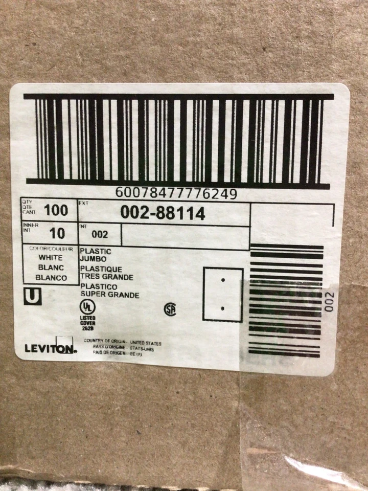 Placa de pared blanca en blanco Leviton de 1 velocidad, Jumbo/de gran tamaño, termoplástico cantidad 100 Foto 2 de 4