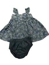 Carter's 9m 2pc Flutter Dress Floral Black Pink Blue Diaper Cover Dots NWOT