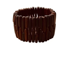 Brown Beaded Oblong Cuff Stretch Bracelet 1.5" Thick Boho Look