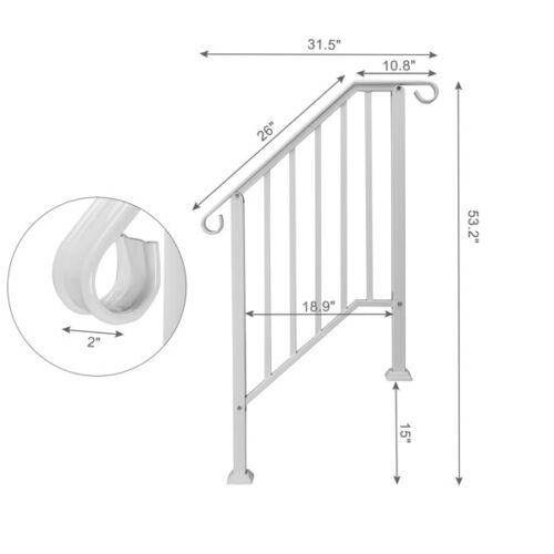 Iron Handrail Kit for 1-3 Steps Stair Rail Railing Outdoor Garden Porch Post US - Picture 3 of 25