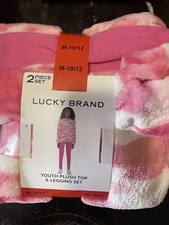 Girls Size M 10/12 Lucky Brand 2-Piece Plush Hoodie  Legging Set Outfit Pink