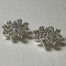 Snowflake Silver Tone Clear Rhinestone Post Earrings 1/2"