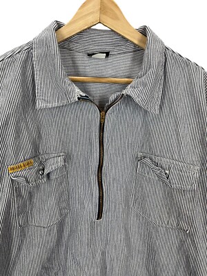 Vintage Prison Blue Hickory Striped 1/4 Zip Pullover