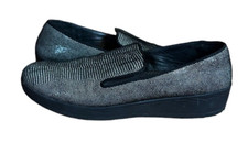 Women's Fitflop Black Houndstooth Leather Slip-On SupercomFF Loafers, Size 7