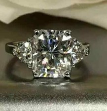 14K White Gold Plated Moissanite 3 Ct Radiant Cut Three-Stone Engagement Ring