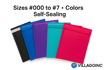 Poly Bubble Mailers Padded Envelopes Self Seal Shipping Bags #000-#5 Colors