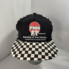 Vtg Checkerboard Black White Business Hat Cap Snackback Made In USA