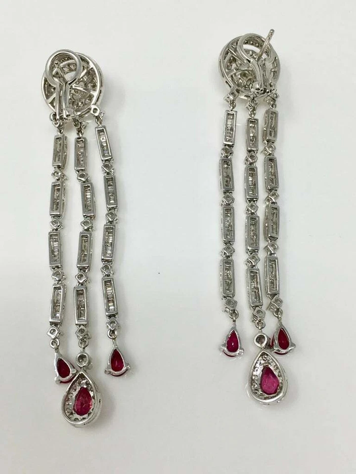 935 Silver With 6.16CT Simulated Sapphire & Pink 3.45CT Ruby Chandelier Earrings - Image 3 of 4