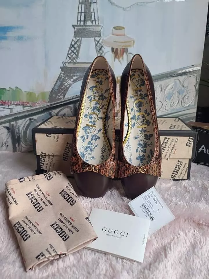 Ballet en cuir GUCCI Malaga Kid Elaphe Radiata Yva GG avec nœud en peau de serpent taille 5
