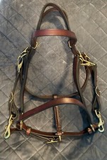 Brown Leather Horse Tory Halter Bridle With Brass Snaps To Remove Bit