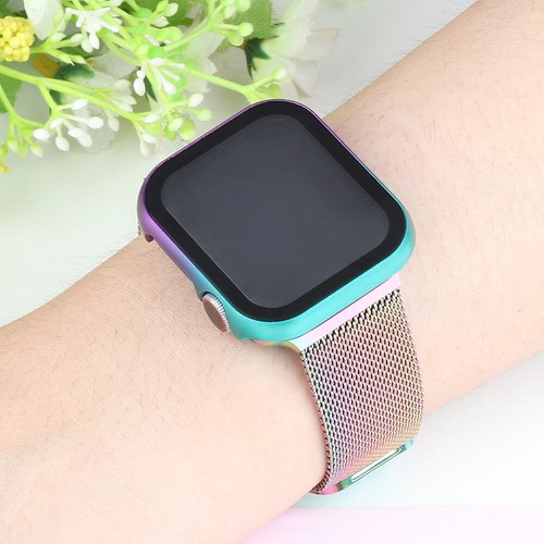 Per iWatch Series 7 6 5 4 3 2 1 custodia in metallo + protezione schermo vetro temperato pelle - Foto 42 di 42