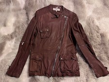 Karen Millen (similar To Whistles) Brown Leather Biker Jacket Size Uk16 Bnwt