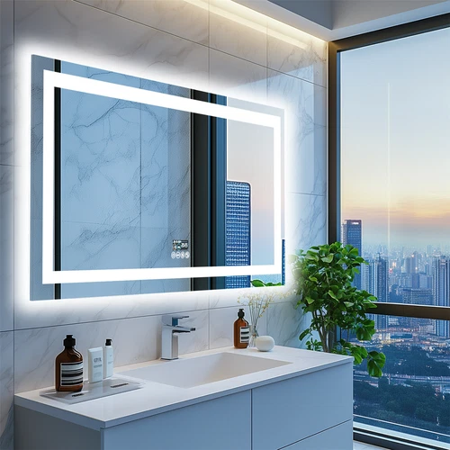 Smart Bathroom Mirror w/ Bluetooth Dual LED Strips Anti-Fog Dimmable Lighting