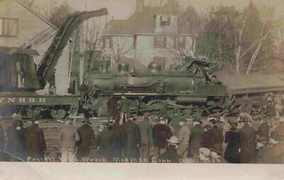 View Of The N.Y.N.H. & H. Freight Yard Train Wreck, Meriden, Connecticut CT RPPC