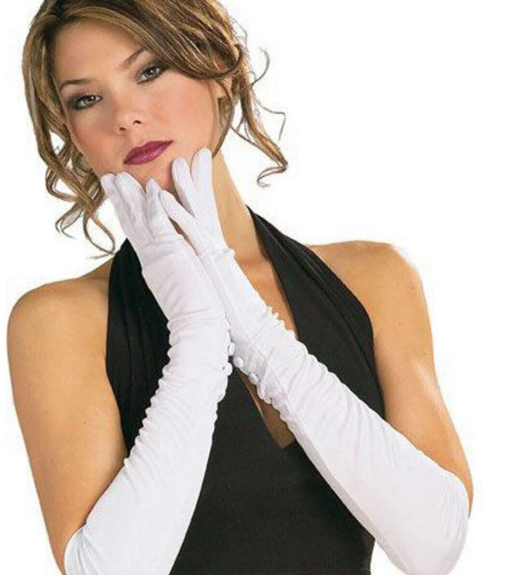 Long White Satin Gloves formal evening costume adult bride pageant