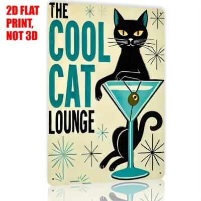 Bad Kitty Bourbon Metal Wall Art Playful Cat in Martini Bar Decor Cat Sign Retro