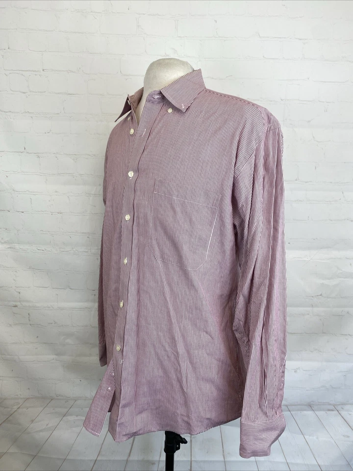 Givenchy мужской красный и белый в полоску хлопок платье рубашка 15,5 32/33 $159 - Изображение 3 из 4