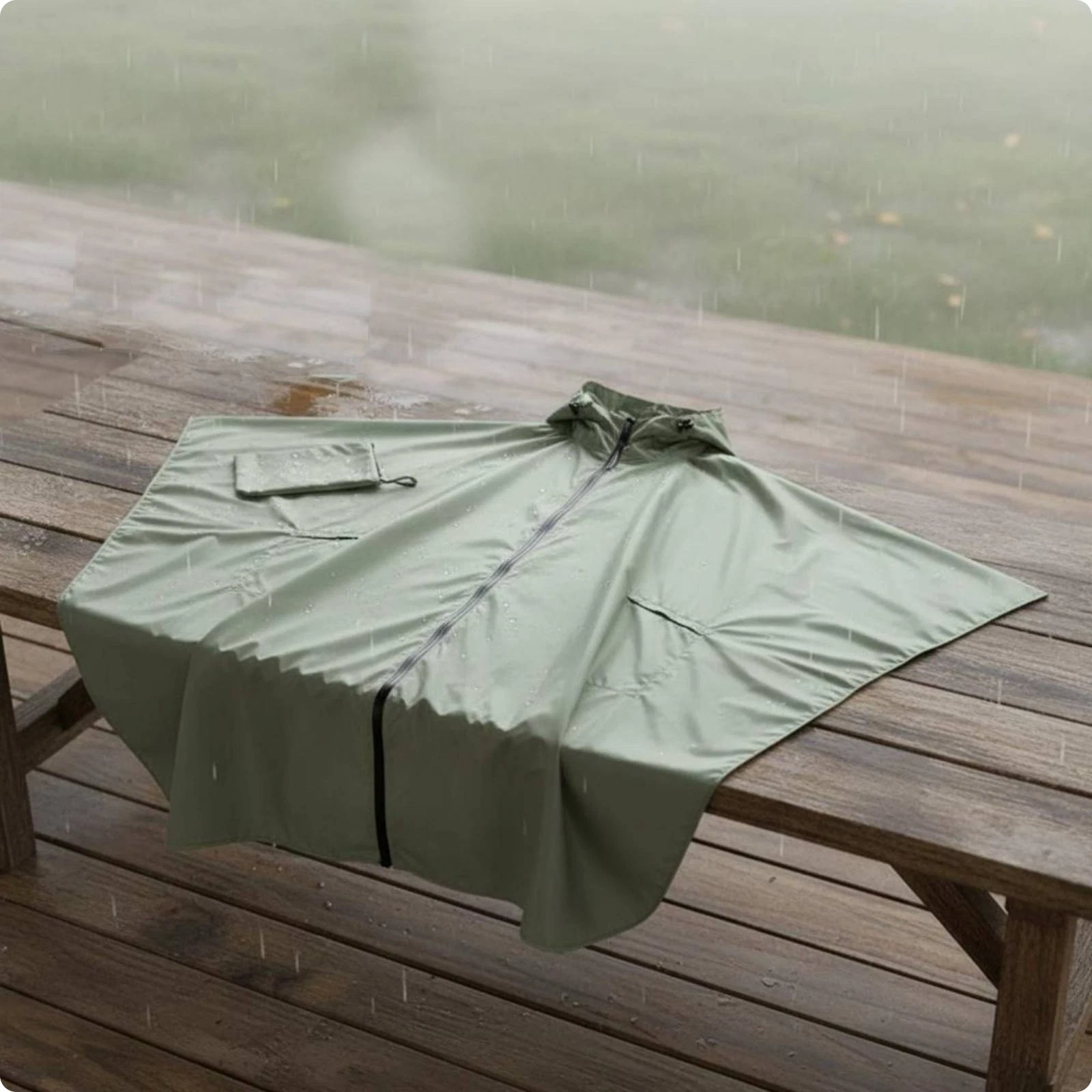 Fastener Rain Poncho Lightweight Portable Hooded Raincoat Small for Outdoor