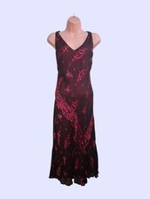 Vintage Monsoon pink and burgundy floral sequin silk slip midi maxi dress UK 10