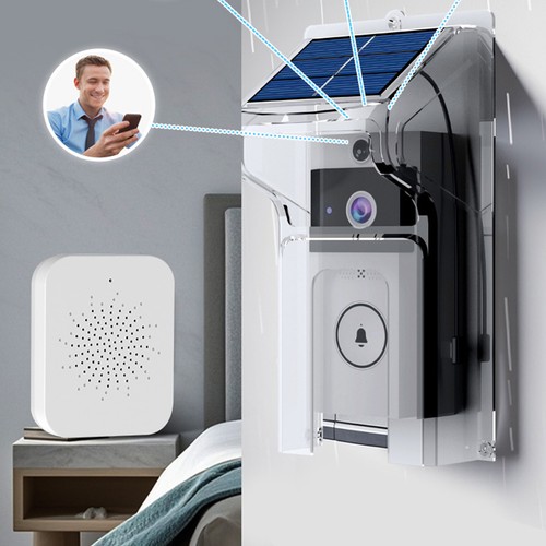 Wireless Visual Doorbell w/ Solar Rain Cover Intercom Security Camera Door Bell - Picture 2 of 21
