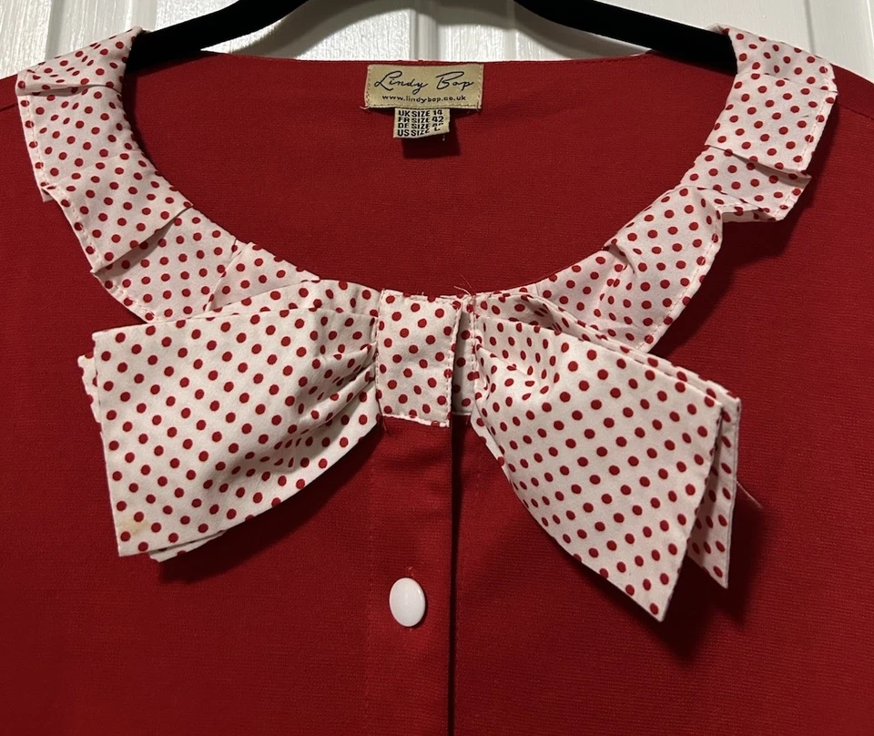 Vintage Lindy Bop Red Cardigan Top Womens US Large Rockabilly Christmas Holiday - Image 4 of 4