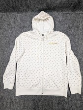 Women's White True Religion Full Zip Hoodie Logo All Over Print Sz XL Flaw Stain