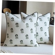Embroidered Floral Pillow Covers 18x 18 Set 18" x 18" Pack of 2 Olive Green
