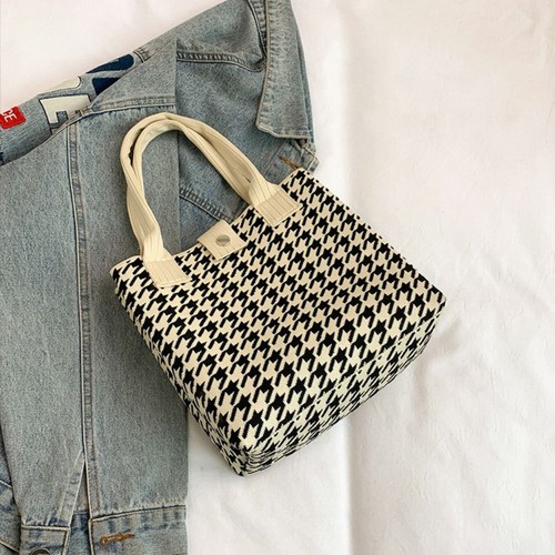 Canvas Houndstooth Handbags Large Capacity Shoulder Bag Girls - Picture 10 of 18