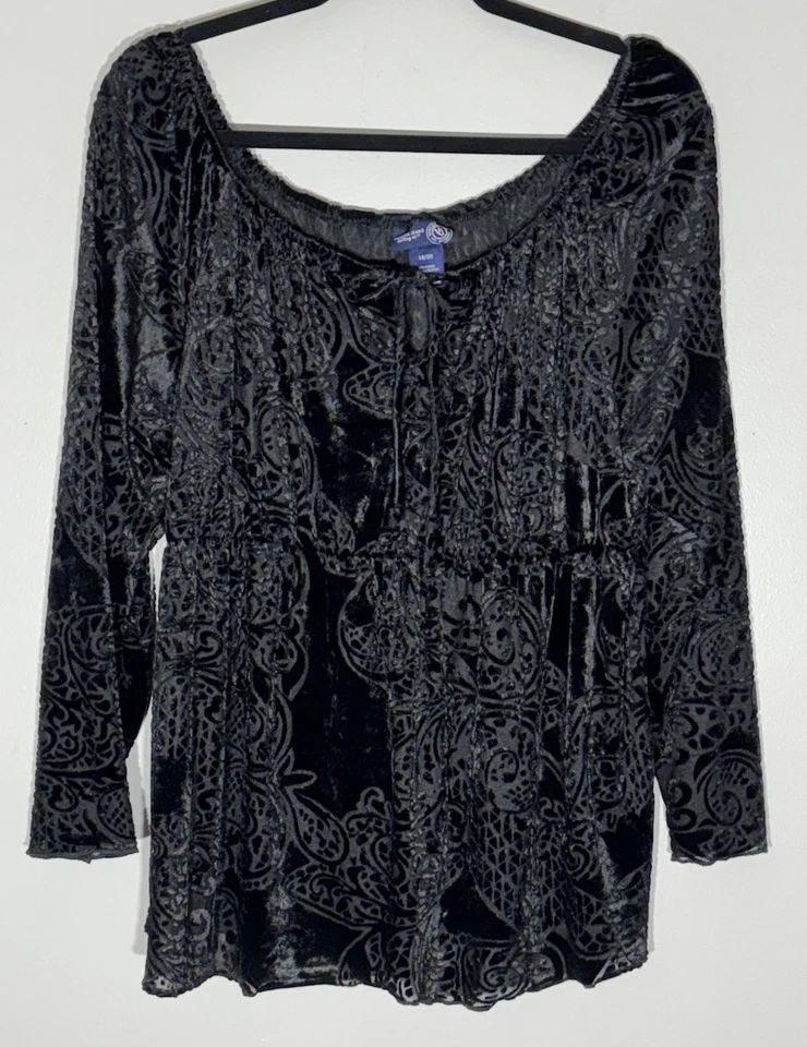 Top Venezia Mujer Burnout Terciopelo Negro Talla 18/20 1X Plus Vintage Años 90 Y2K Gótico Foto 3 de 4