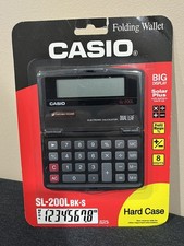 Vintage Casio SL-200L Calculadora Electrónica Doble Batería Solar Plegable Cartera