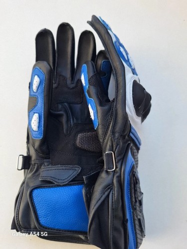 Motorcycle Racing Gloves Blue Black Leather Protective Motorbike Glove Customize - Picture 3 of 4