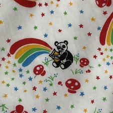 Vintage 70s 80s Baby Quilt Handtied Cotton Panda Rainbow Mushroom retro 37x43.5