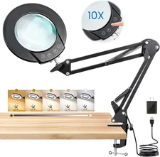 10X Magnifying Glass with Light and Clamp, Magnifying Glass for Close Work with 