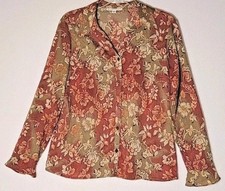 JM Collection Floral Button Up Blouse 12P Ruffle Sleeve Earthy Cottagecore